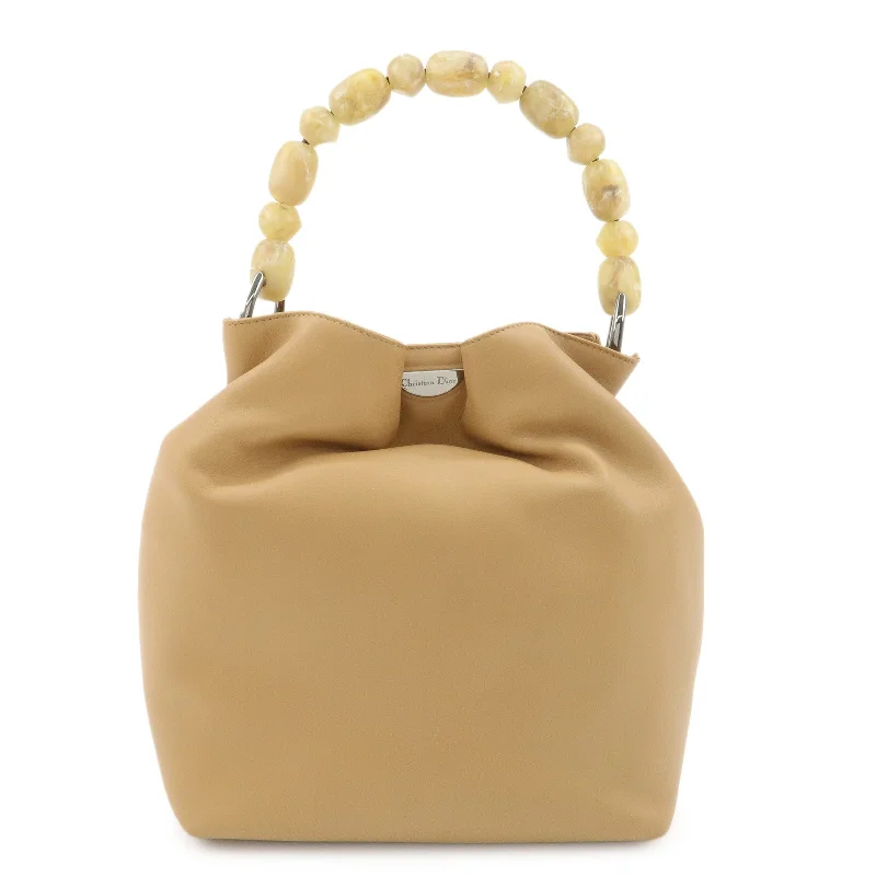 Christian Dior Maris Pearl Leather Hand Bag Beige