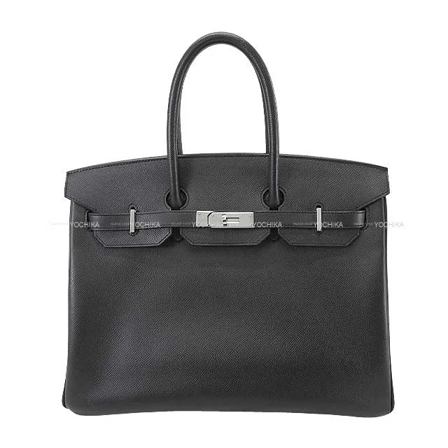 HERMES Handbag Birkin35 Noir (Black) Veau Epsom Silver HW Stamp □P