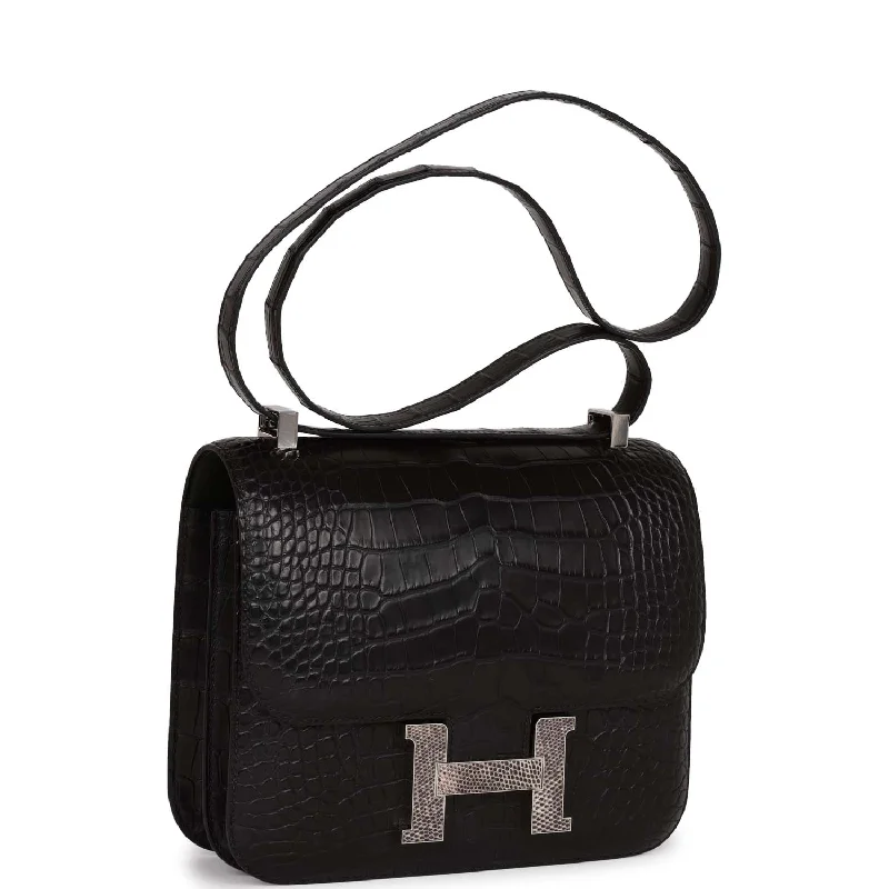 Hermes Constance 24 Black Matte Alligator and Ombre Lizard Marquette Palladium Hardware