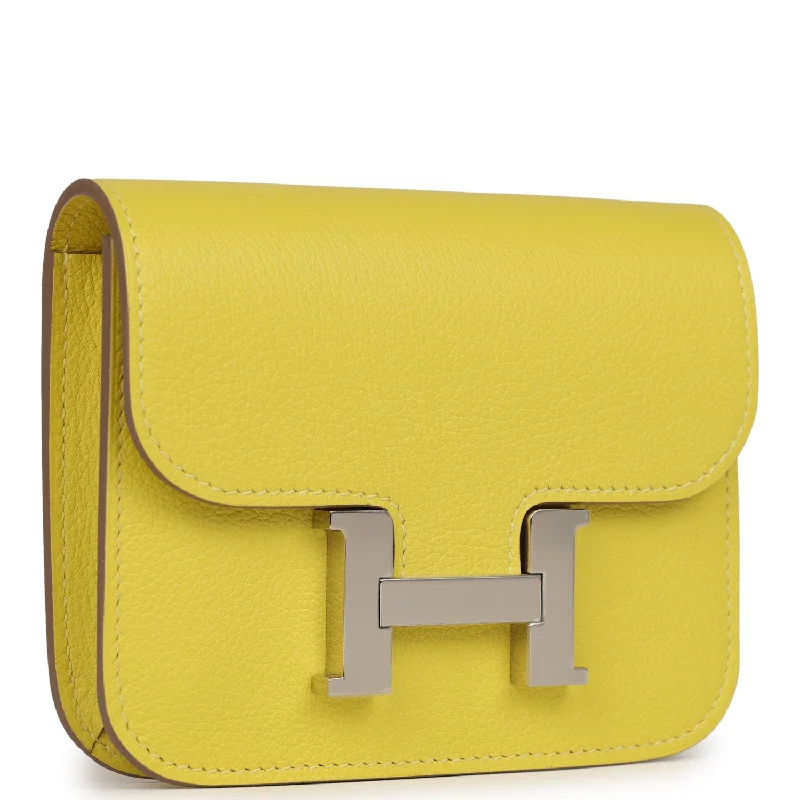 Hermes Constance Slim Wallet Lime Evercolor Palladium Hardware