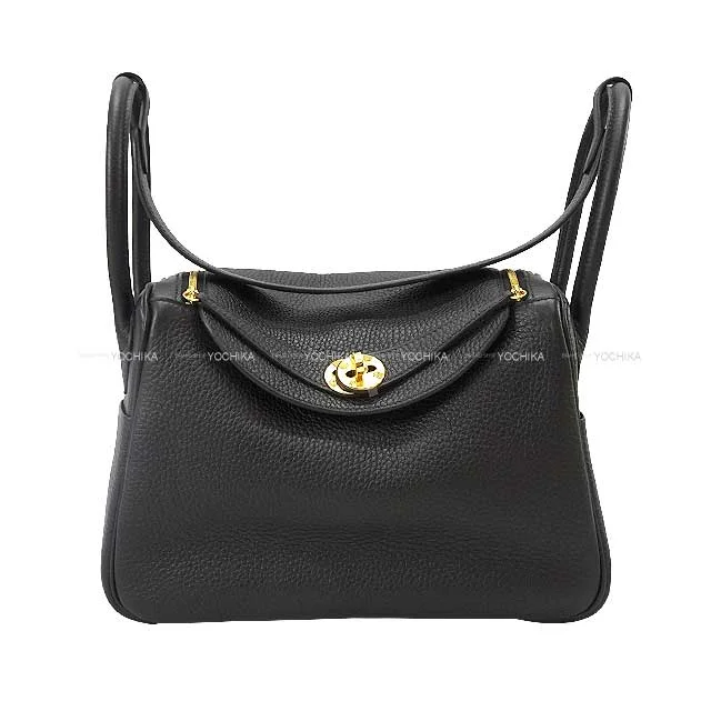 HERMES Shoulder bag Lindy 26 Noir (Black) Taurillon Clemence Gold HW Stamp