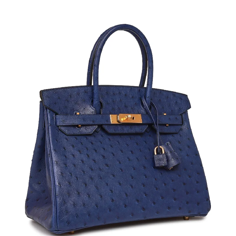 Hermes Birkin 30 Bleu Saphir Ostrich Gold Hardware