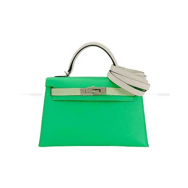 HERMES Shoulder bag Kelly mini 2 Kelly20 Tricolore Vert comics/Vert Fizz/Gris Perle Veau Epsom Silver HW Stamp