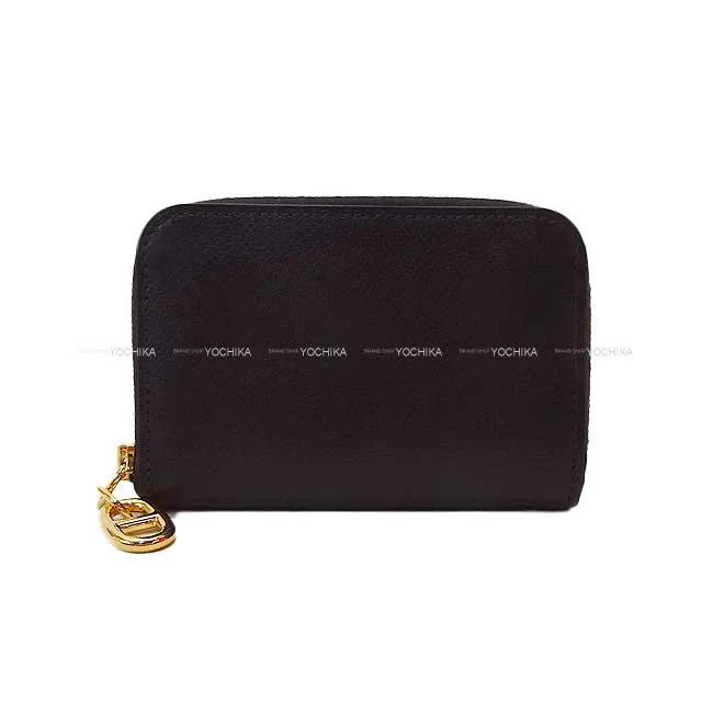 HERMES card holder Zip-Ango Compact Chaine d Angle Noir (Black) Ever Grain Gold HW Stamp