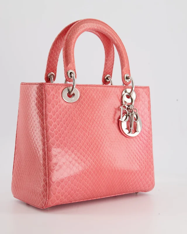 Christian Dior Medium Coral Python Lady Dior Bag with Silver Hardware