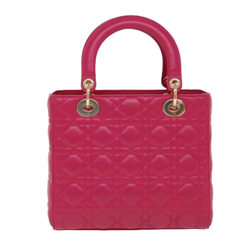 CHRISTIAN DIOR Lady Dior Hand Bag Lamb Skin 2way Pink  28644