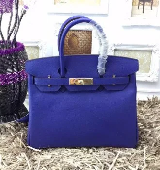 Hermes Birkin 35cm Epsom Leather Handbags Electric Blue Gold