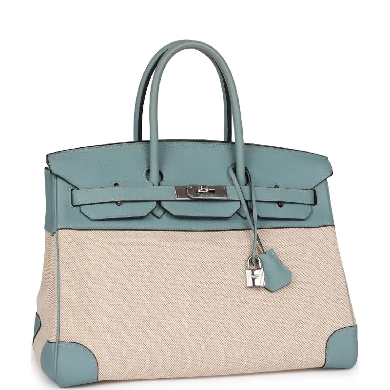 Hermes Birkin 35 Toile H and Ciel Clemence Palladium Hardware