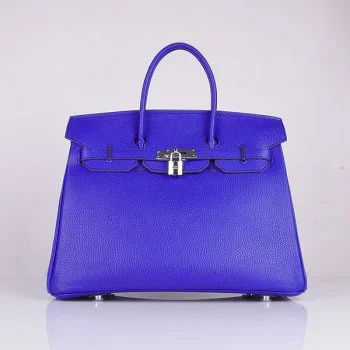 Hermes Birkin 35cm Togo Leather Handbags Electric Blue Silver