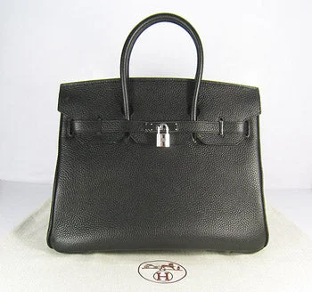 Hermes Birkin 35cm Togo Leather Handbags Black Silver