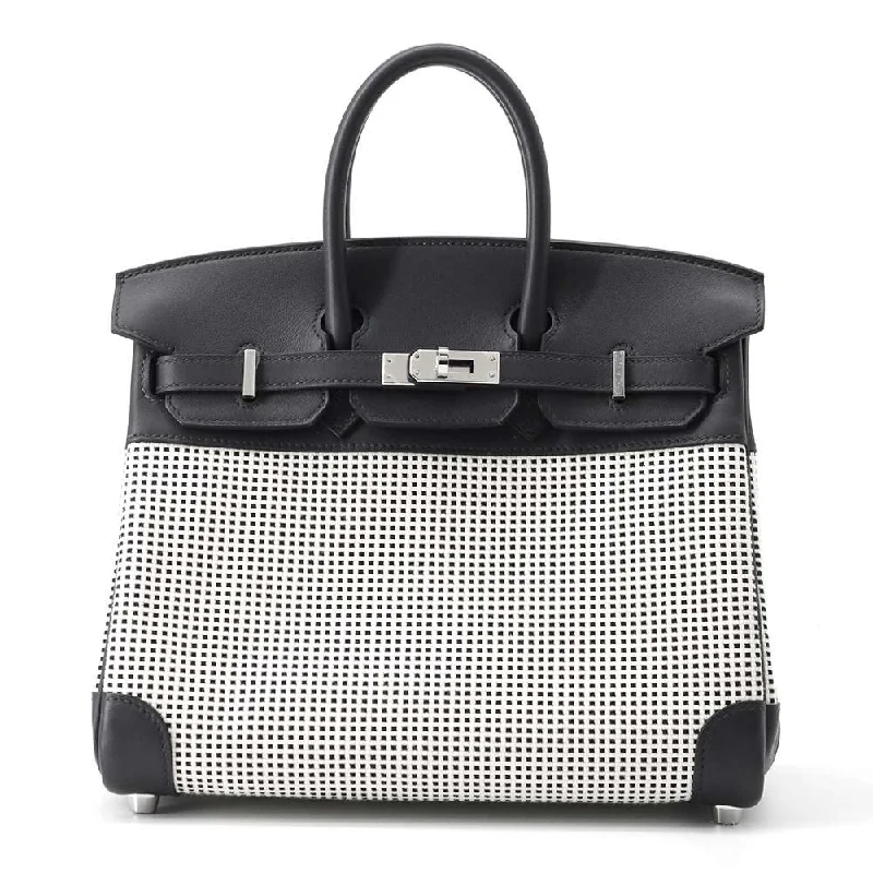 HERMES Birkin Caban/Black/White/Ecru Toile Cadrille Swift Leather Size 25