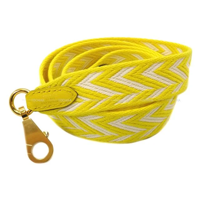 HERMES Handbag Bandouliere 25mm 105cm Sangles Zigzag Jaune Citron/Blanc (White)/Gold Toile H/Veau Swift Gold HW Stamp