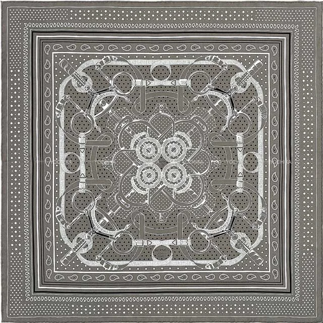 HERMES scarf Carre 70 Eperon d'Or Bandana Gris Taupe/Black(Noir)/White(Blanc) Silk100%