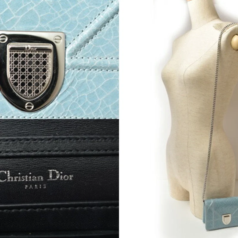 Christian Dior Chain Pouch Cannage Patent Leather Light Blue