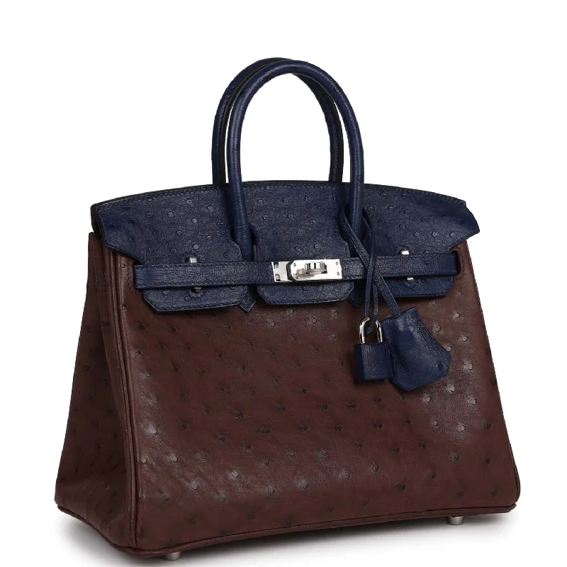 Hermes Bi-Color Birkin 25 Rouge Sellier and Bleu Saphir Ostrich Palladium Hardware