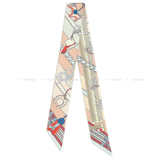 2023SS HERMES scarf Twilly Brides et Gris Gris Rose Poudre/Blue Glacier/Rouge Silk100%