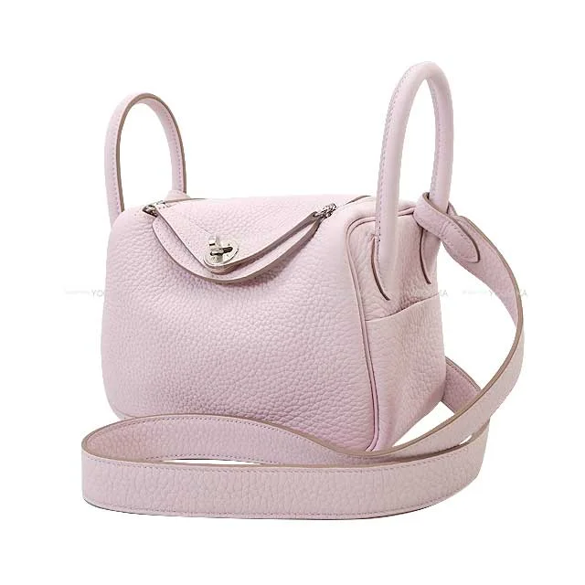 HERMES Shoulder bag Lindy mini 20 Verso Mauve Pale/New Gris Perle Taurillon Clemence Silver HW Stamp