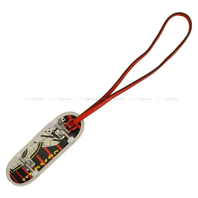 HERMES bag charm Finger Skateboard Noir (Black)/Multicolor/Rouge de Coeur Chevre Myzore/Veau Swift Stamp