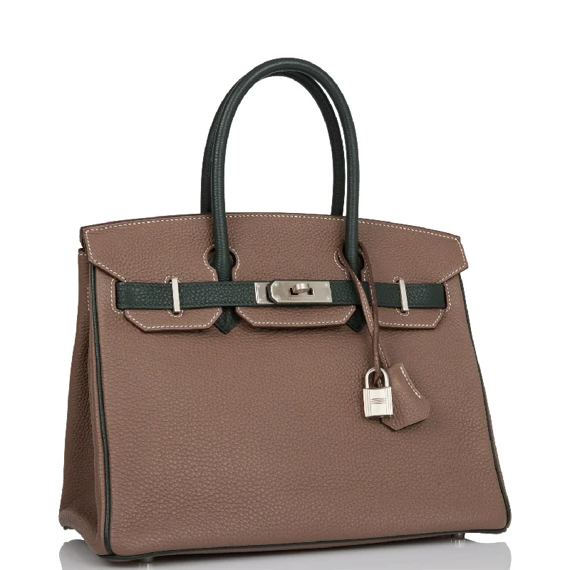 Hermes Special Order (HSS) Birkin 30 Etoupe and Vert Fonce Togo Brushed Palladium Hardware