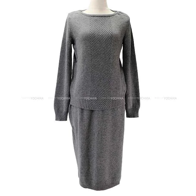 HERMES setup Ladies set up knit with charm Grey Cashmere100% Silver HW