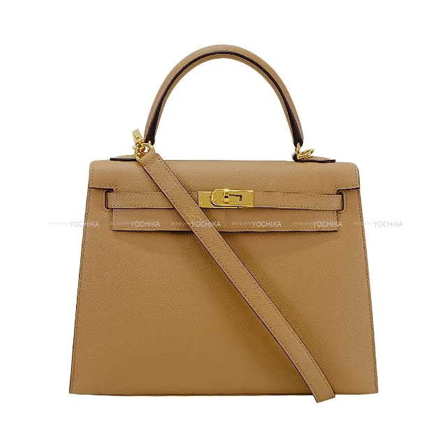 HERMES Shoulder bag Kelly25 Sellier Chai Veau Epsom Gold HW Stamp