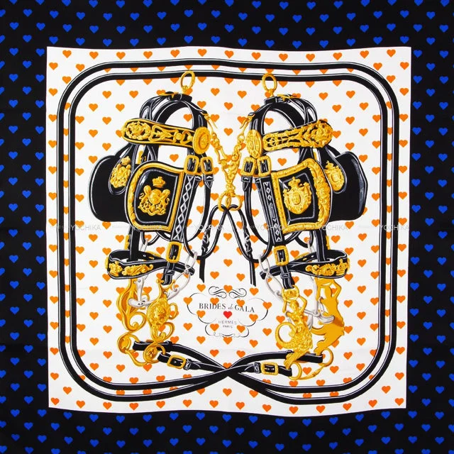 2017SS HERMES scarf Carre 90 Brides de Gala Love Blanc (White)/Orange/Noir (Black) Silk100%