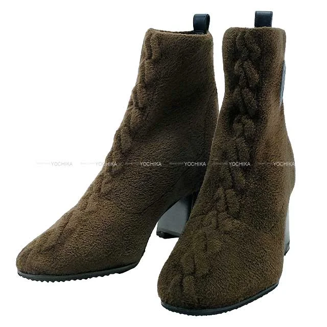 HERMES boots Short Boots Volver 60 Chestnut/Black Chenille knit/Calfskin ＃36