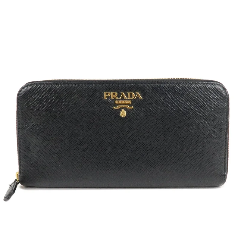 PRADA Saffiano Leather Round Zipper Long Wallet Black 1M0506