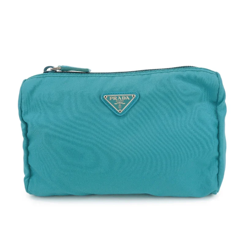 PRADA Logo Nylon Pouch Cosmetic Pouch BLue