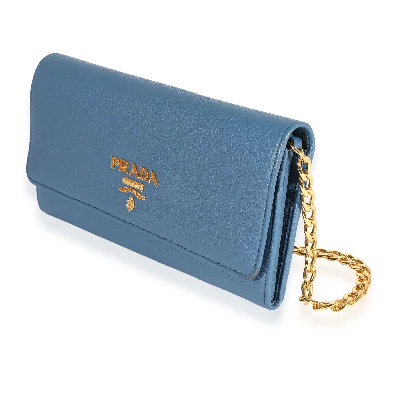 Prada Blue Vitello Daino Chain Wallet