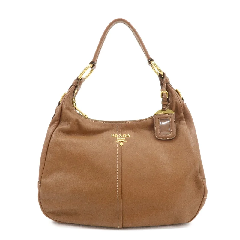 PRADA Leather Shoulder Bag Hand Bag Brown