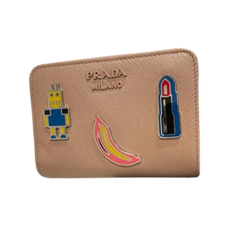 Prada Beige Saffiano Leather Character Snap Bifold Wallet 1ML018