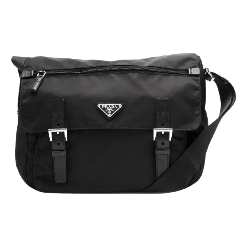 Prada Black Nylon Triangle Logo Messenger Bag 1BD671