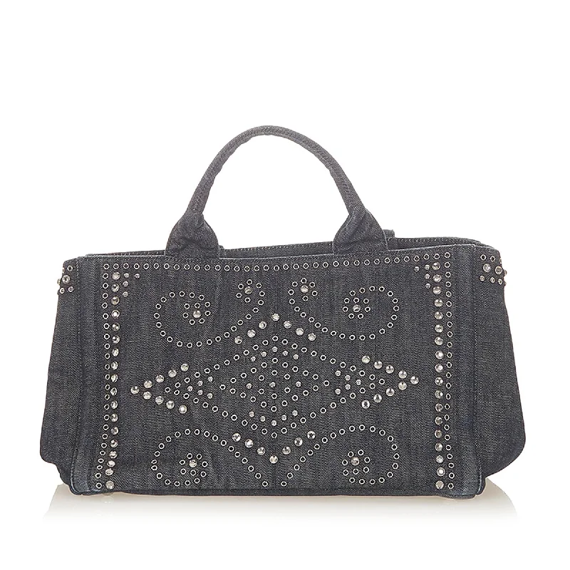 Prada Canapa Studded Denim Tote Bag (SHG-19208)