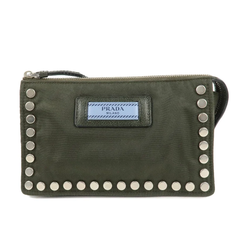 PRADA Tessuto Travel Pouch Studs Military Silver HDW