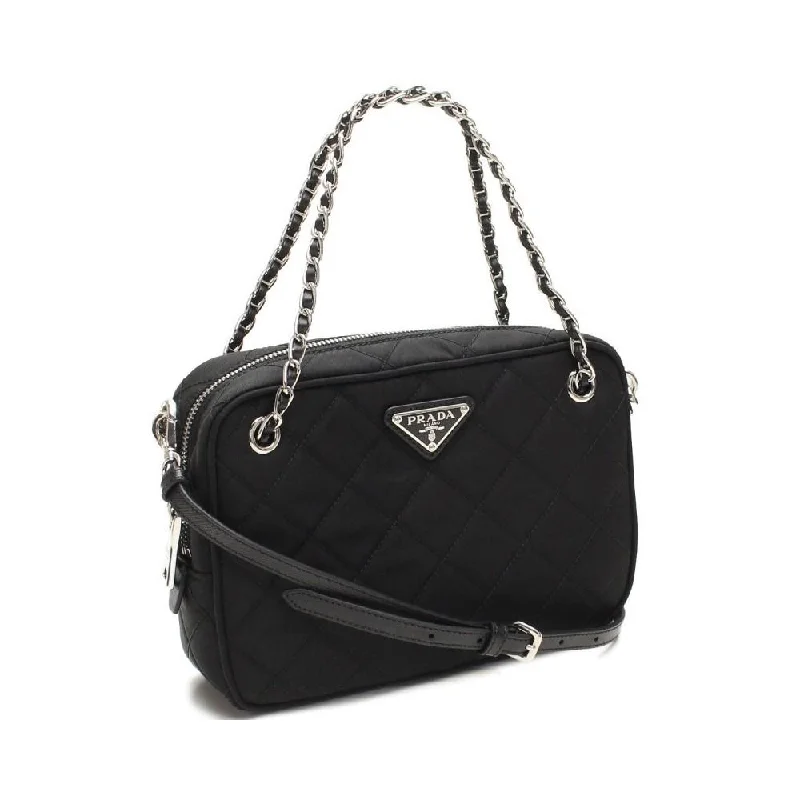 Prada Black Tessuto Nylon Quilted Triangle Logo Cross Body Bag 1BH910