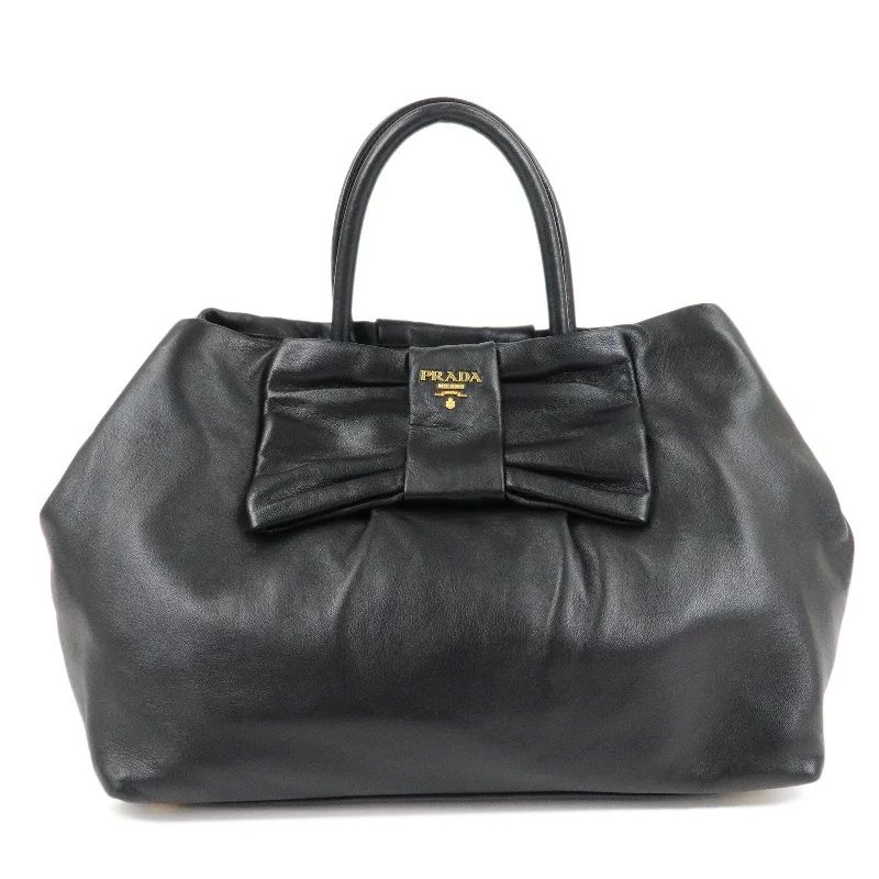 PRADA Nappa Leather Ribbon Tote Bag Hand Bag NERO Black BN1601