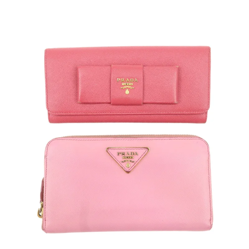 PRADA Saffiano Leather Set of 2 Long Wallet Pink 1MH132 1ML506