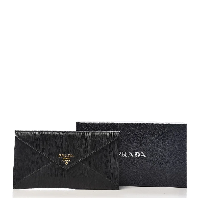 Prada Black Vitello Move Leather Long Envelope Wallet 1MF175