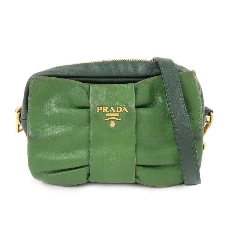 PRADA Logo Leather Ribbon Shoulder Bag Green BP0166