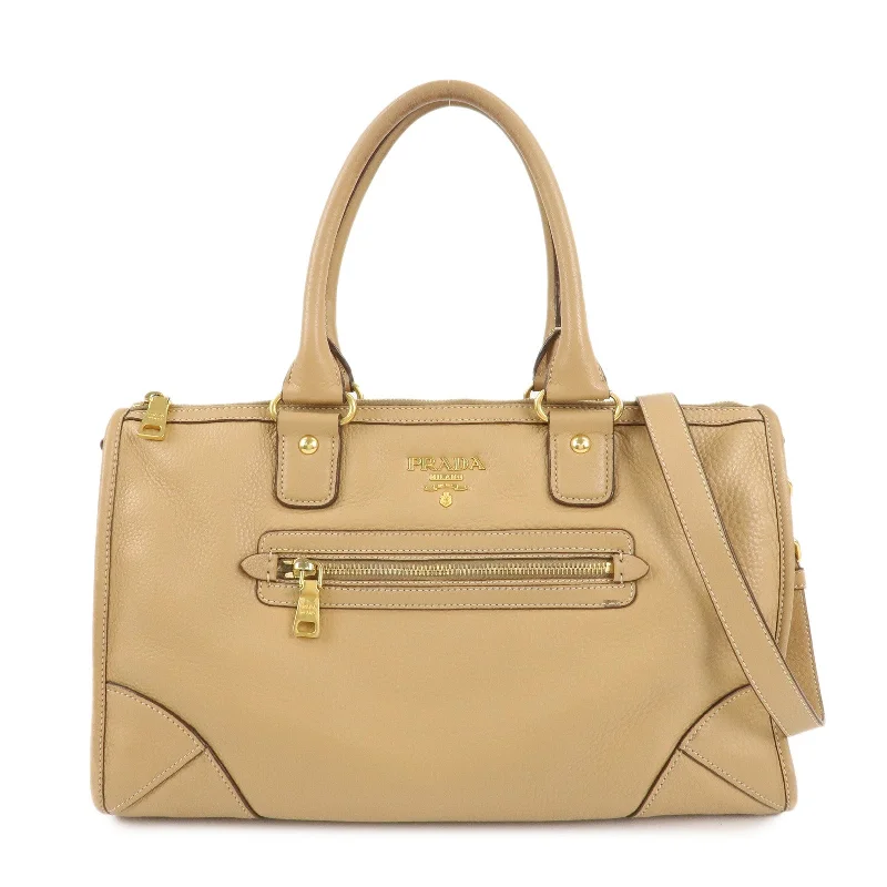 PRADA Logo Leather 2Way Bag Hand Bag Shoulder Bag Beige