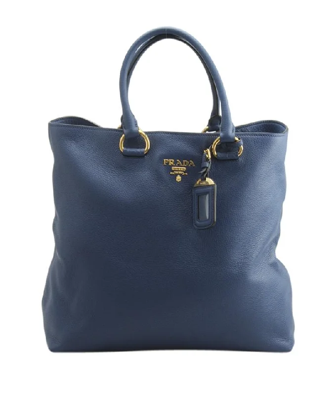 Prada 1bg865 Blue Leather Tote