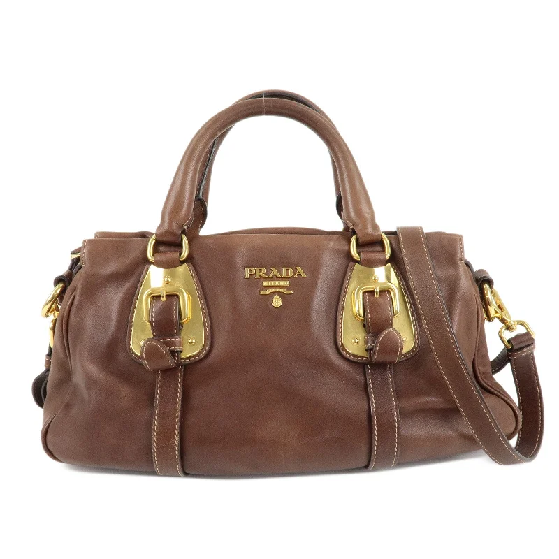 PRADA Leather 2Way Bag Shoulder Bag Hand Bag Brown BN1904