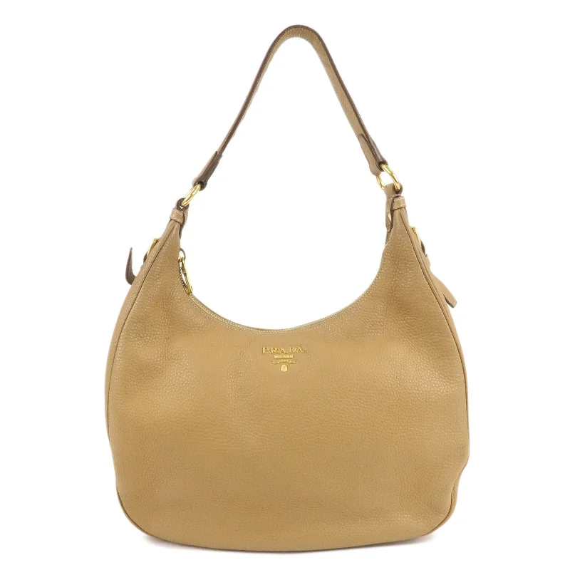 PRADA Leather Shoulder Bag Hand Bag Beige