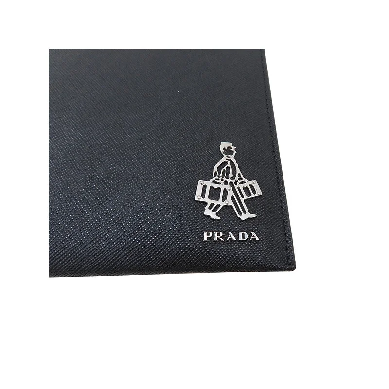 Prada Black Saffiano Voyage Leather Clutch Document Holder 2NG005