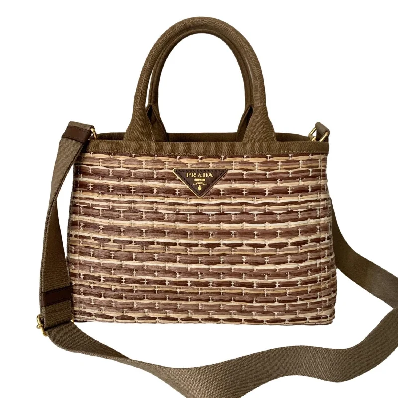 Prada Canapa Ecru Tan Woven Straw Tote Satchel Handbag 1BG155