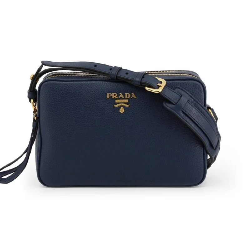 Prada Baltico Blue Vitello Phenix Leather Double Zip Crossbody Bag 1BH079