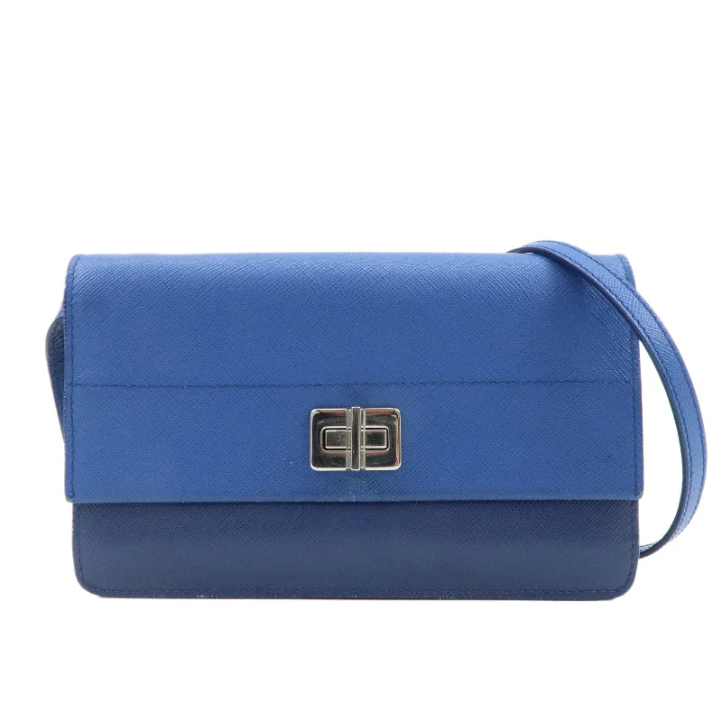 PRADA Leather Shoulder Bag Blue Navy