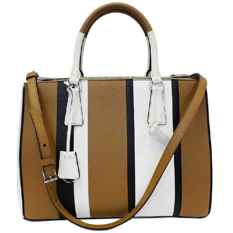 Prada Galleria Bag Baiadera Striped Camel/White/Black Saffiano Leather Tote