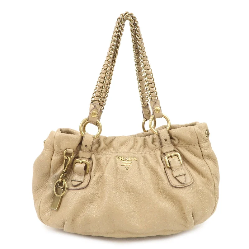 PRADA Leather Chain Shoulder Bag Beige